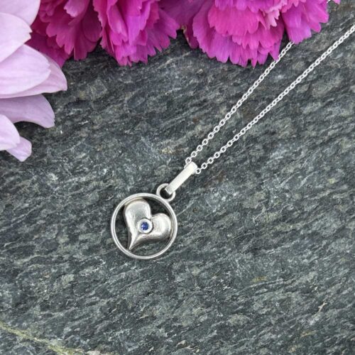 Silber Herz Anhänger Saphir