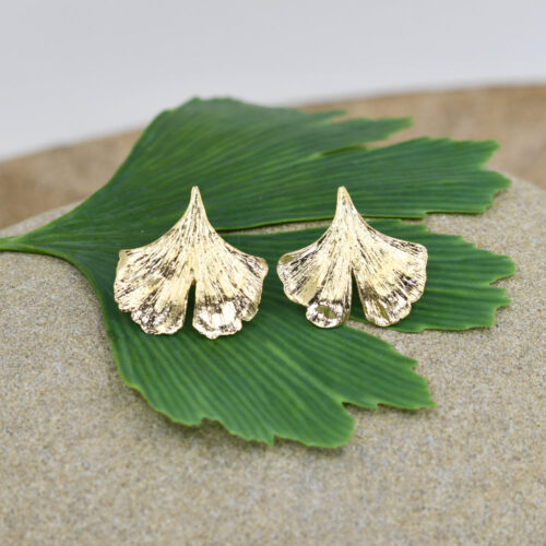 Ginkgo Ohrstecker Gelbgold